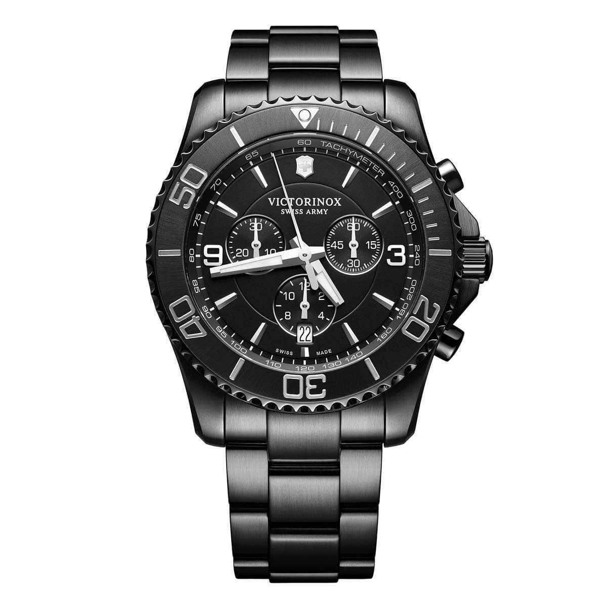 Victorinox Swiss Army Men’s Watch Maverick Black Steel Bracelet Chrono 241797
