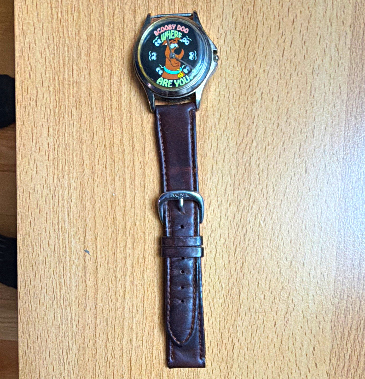 Armitron Vintage Scooby-Doo Kids Quartz Analog Watch Brown Leather Strap