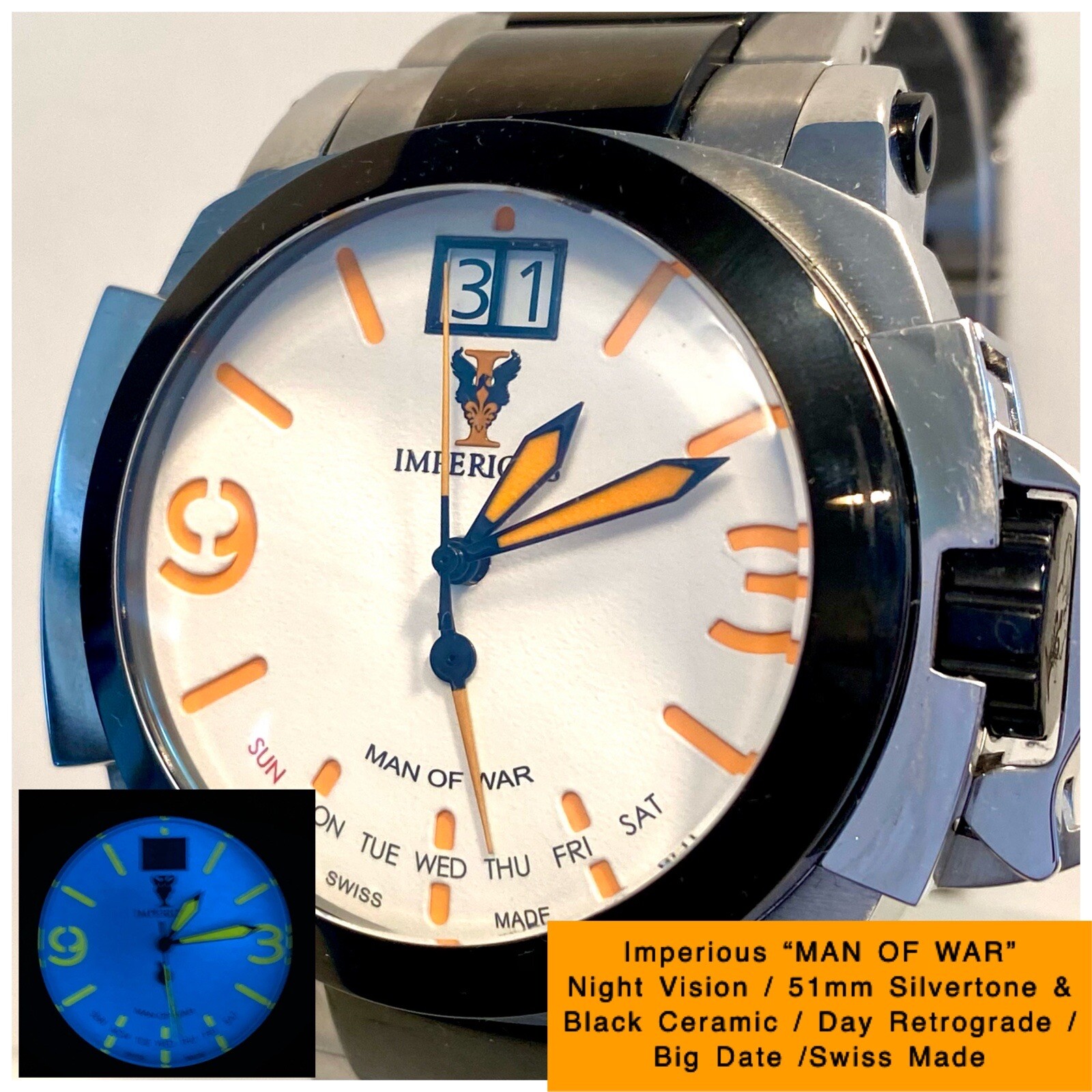 Imperious MAN of WAR Black Ceramic | Luminous Dial 51mm Silvertn Mens Watch_RARE