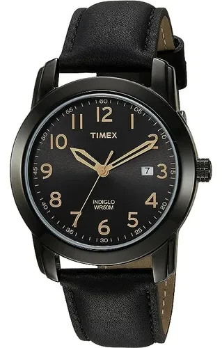 Timex TW2R29800, Men’s Easy Reader Black Leather Watch, Indiglo, 39MM Case, NEW