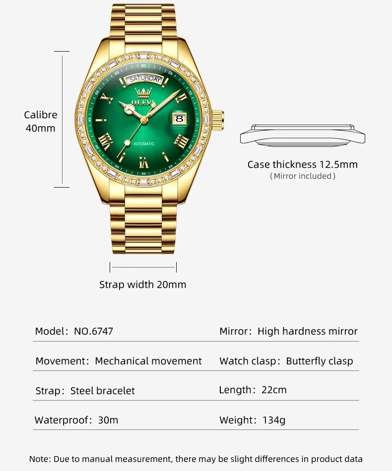 OLEVS Waterproof Classic Automatic Mechanical Luminous Calendar Watch for Men