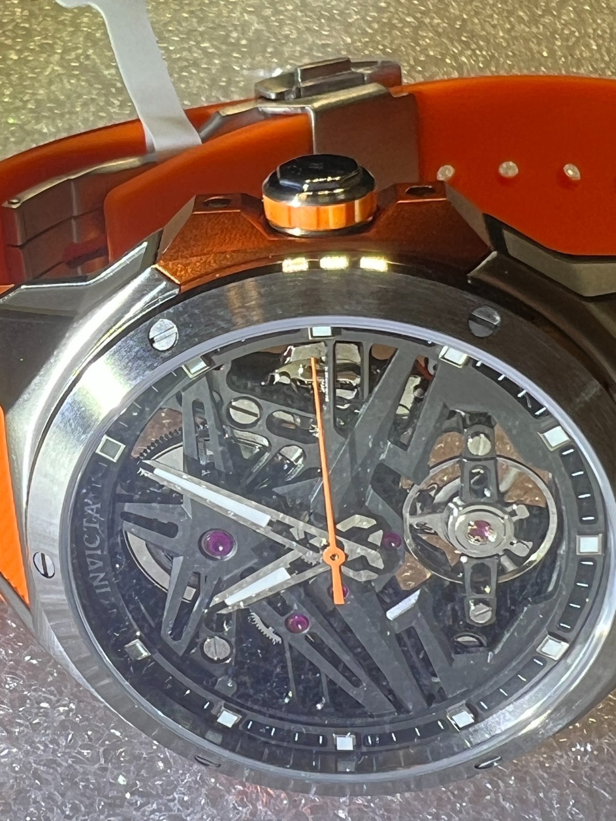 Invicta Celestial Adamastre Skeleton Auto Orange Sil Band Carbon Box (16954)