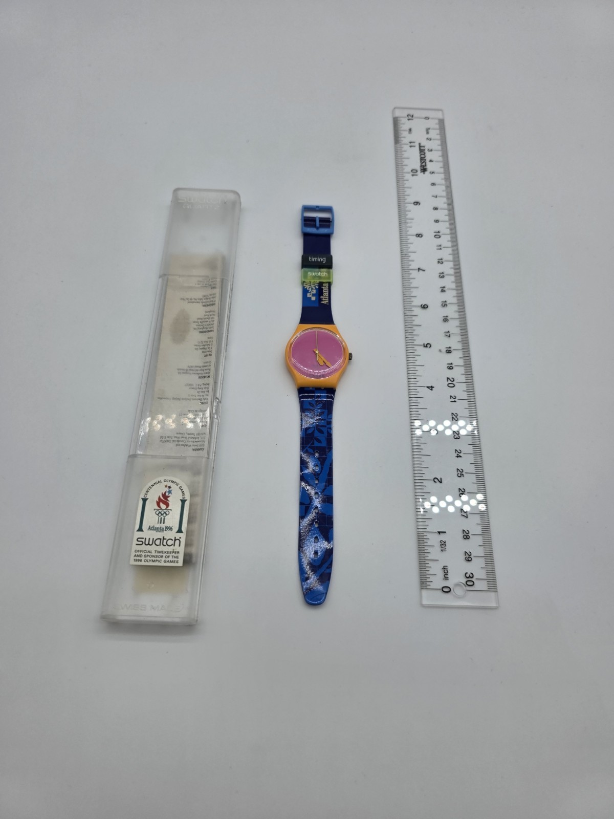 Vintage Swatch 1996 Atlanta Olympics Cotton Candy Dial 34mm Swiss Quartz Watch