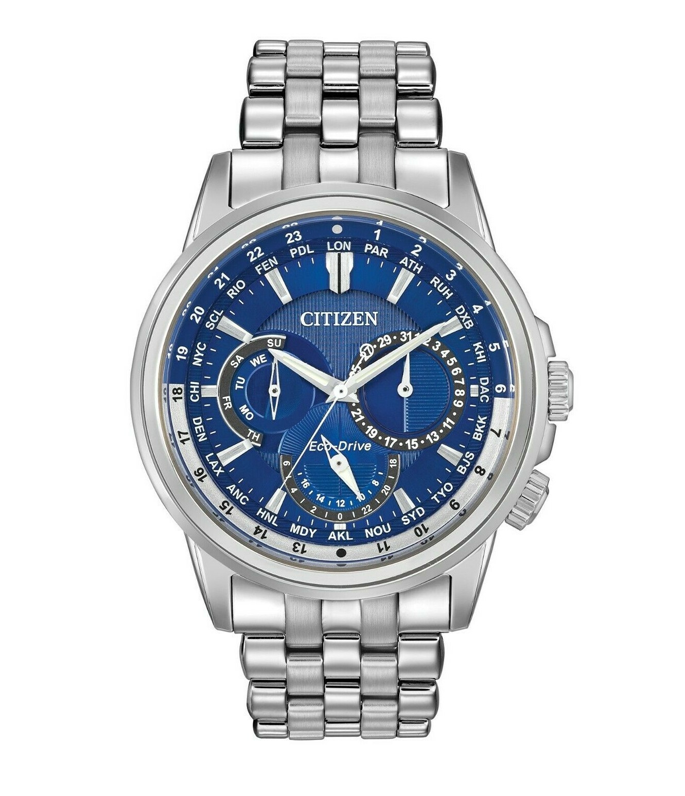 Citizen Eco-Drive Men’s Calendrier World Time Blue Dial Watch 44mm BU2021-51L