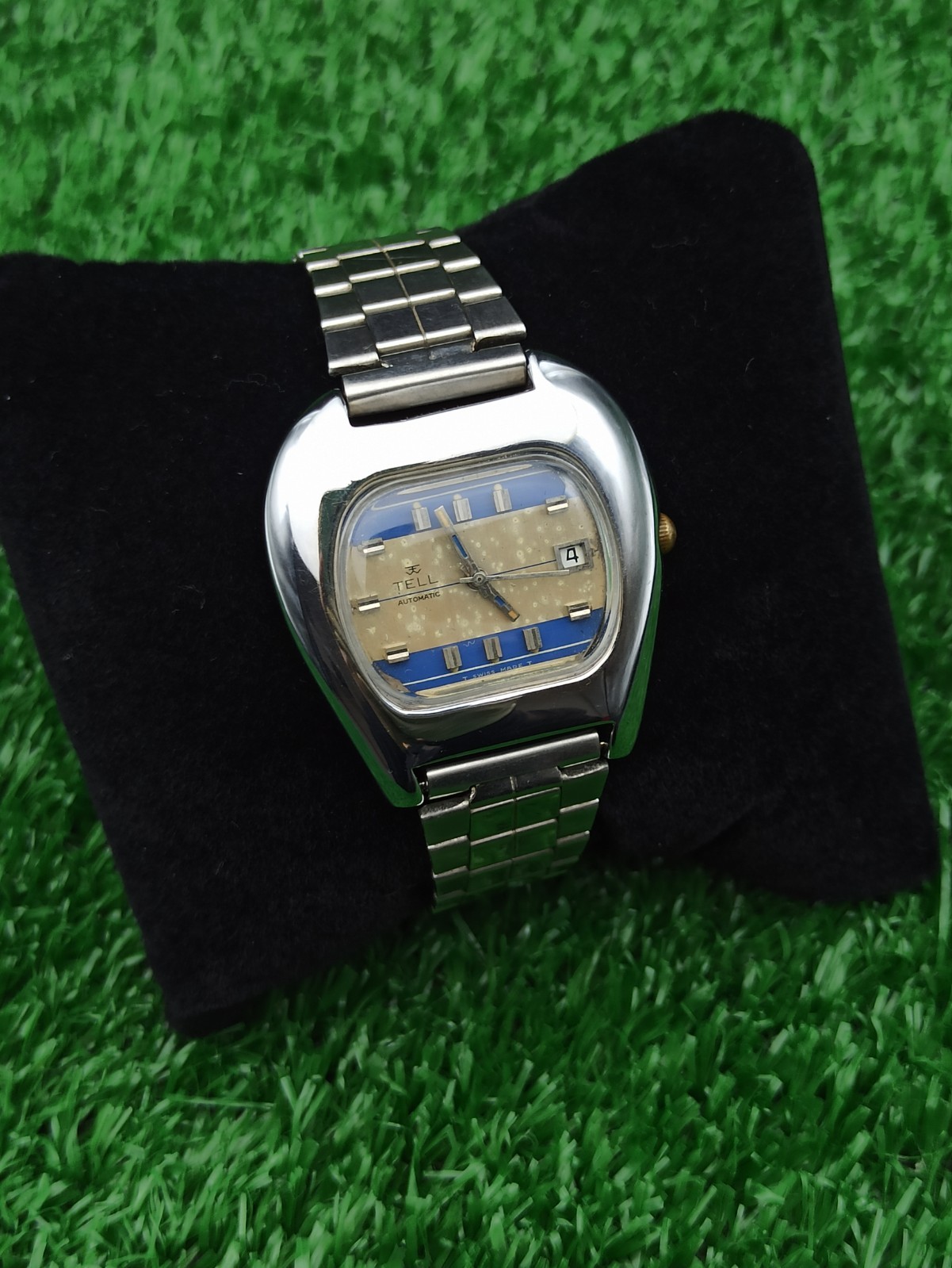 GENUINE ANTIQUE TELL CLASSIC AUTOMATIC WATCH RARE SWISS 60s COLORED DIAL 40 MM