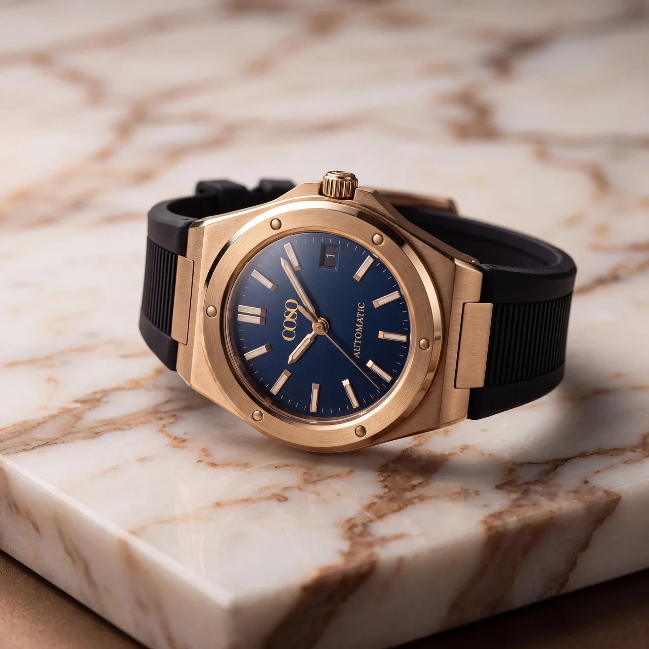 COSO Valtor Automatic Blue Dial Rose Gold Black Rubber Strap