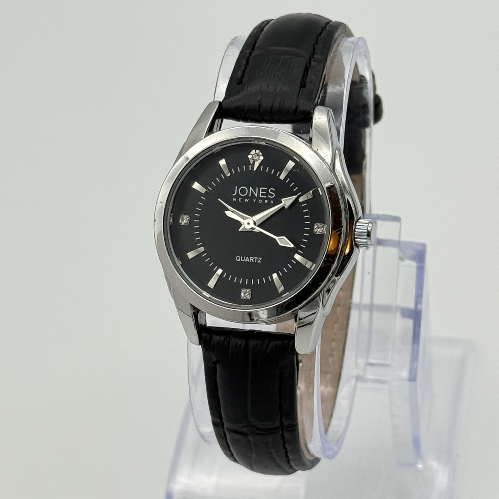 Women’s JONES New York Silver Tone 30mm Classic Watch, Black Dial & Band, Runs