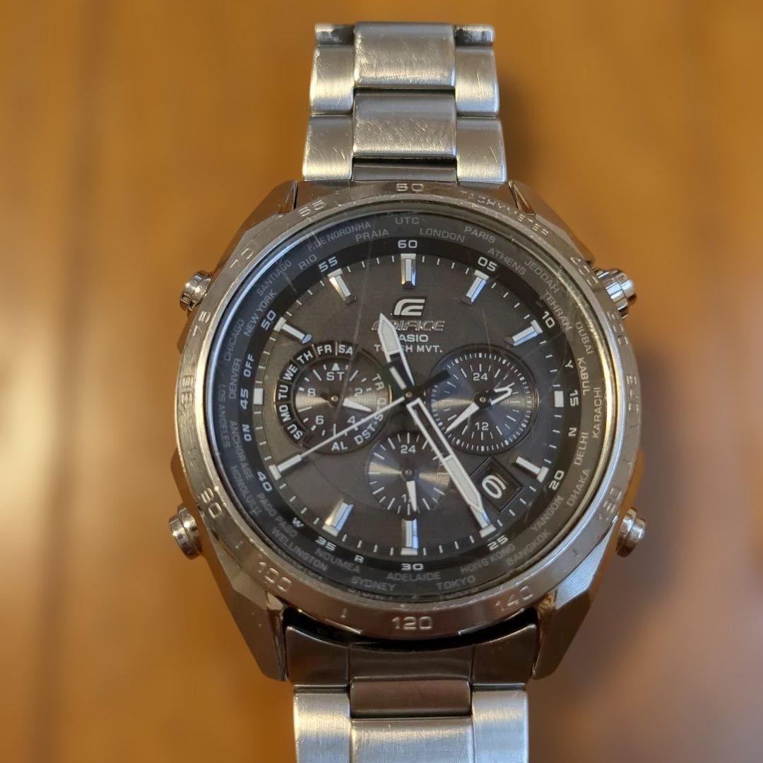 Casio Edifice World Time Tough Movement Dark Gray Dial Mens Watch Japan