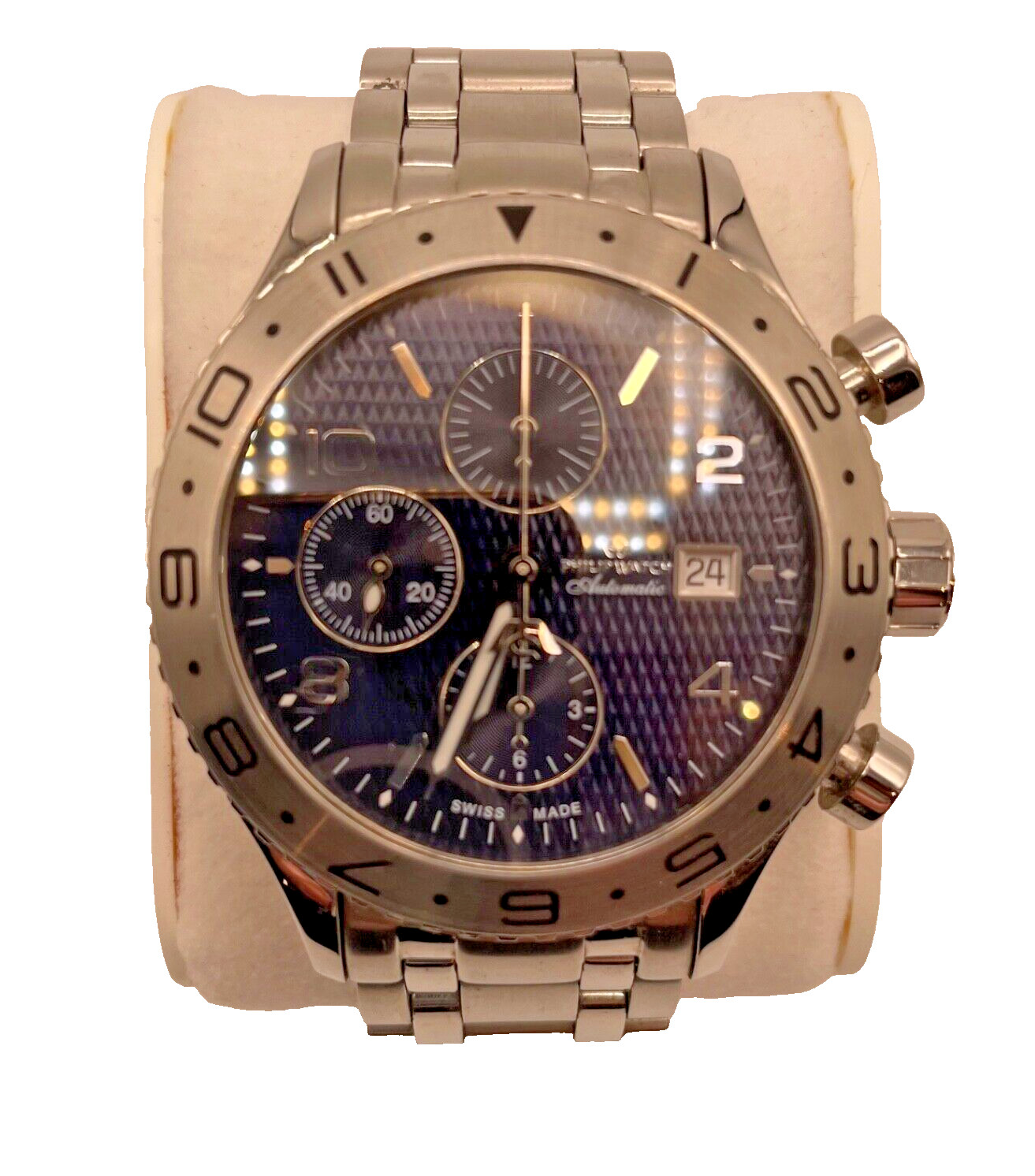 Philip Valjoux 7750 Automatic Chronograph Men’s Watch 44mm Original SS Bracelet