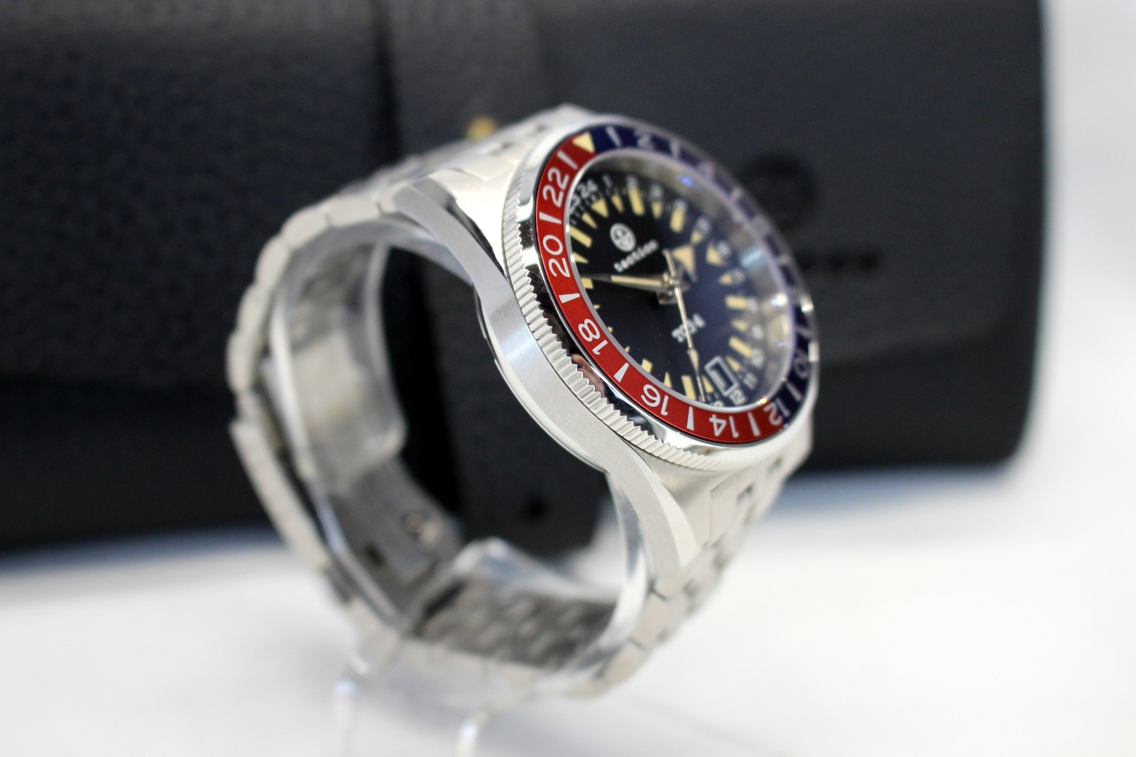TACTICO TC3.4 Automatic “EARLY BIRD” Watch 24 HOUR DIAL Pepsi Bezel LEATHER ROLL