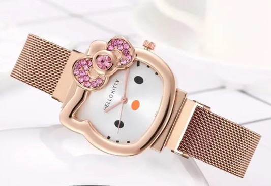 New Hello Kitty Sanrio Watch w/pink Gemstones Silver, Rose gold or gold tone