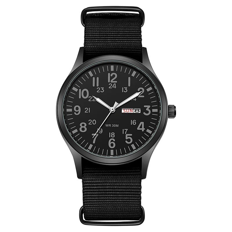 Durable Field Watch Easy Read Dial 24H Display Nylon Strap Quartz Movement