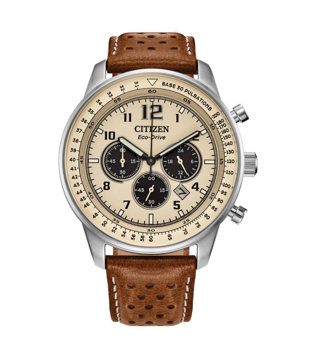 NEW Citizen Men’s CA4500-08X Eco-Drive Chronograph Stainless Steel Leather Watch