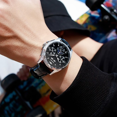 Automatic Mechanical Waterproof Watch Moon Phase Luxury Dial Men’s Men Strap