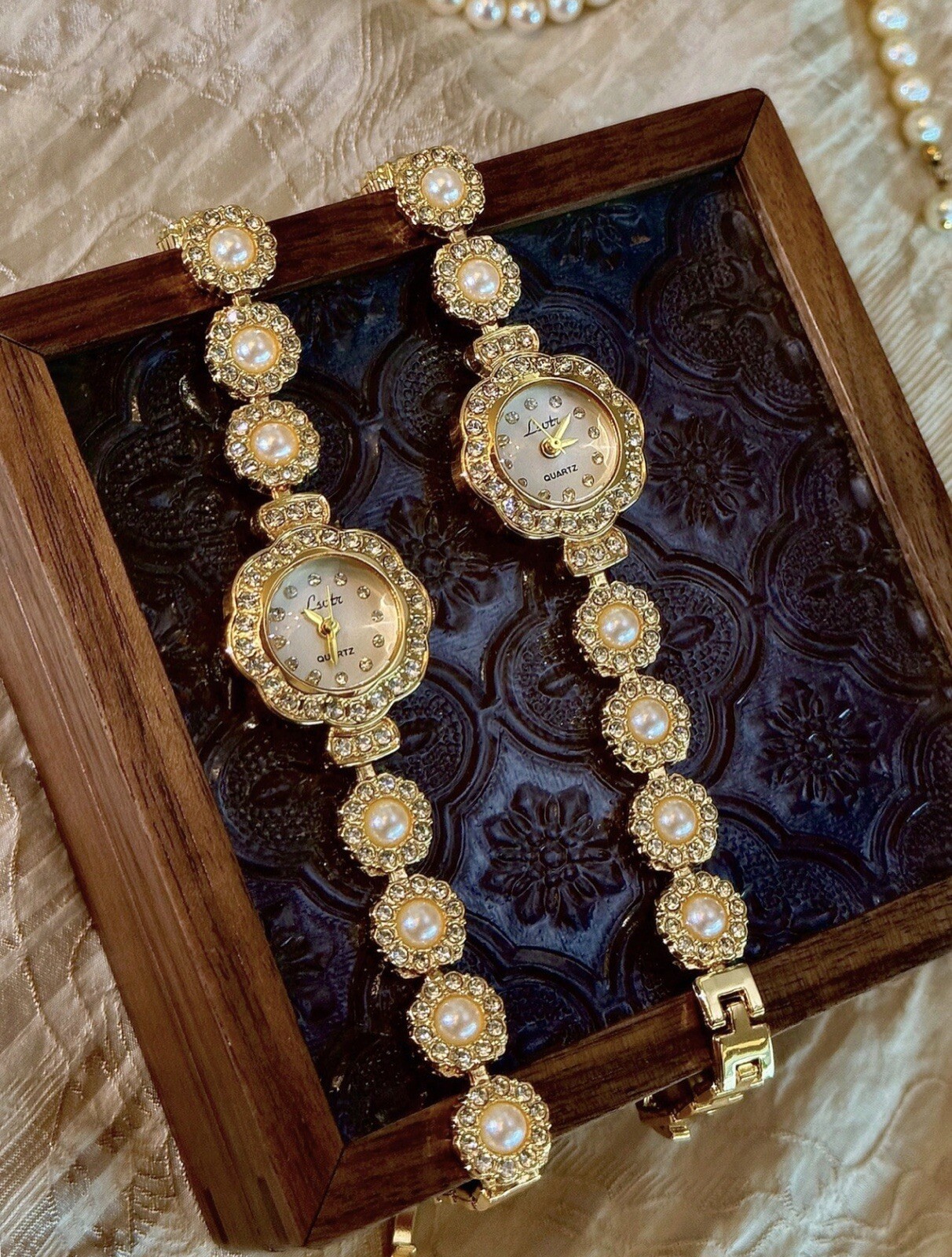 Gold French Vintage Style Unique Dainty Women’s Wrist Watch Camellia Design