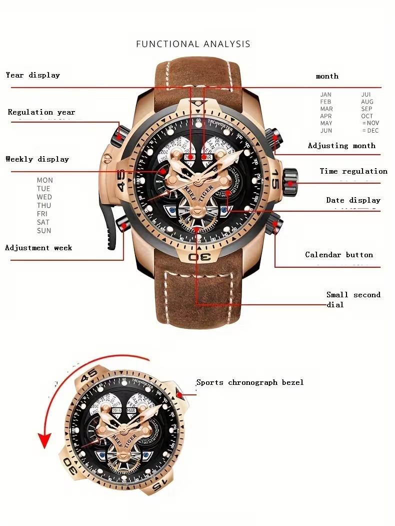 Reef Tiger Aurora Hexagon Automatic Watch RGA3503 Calendar Diving Rubber Band