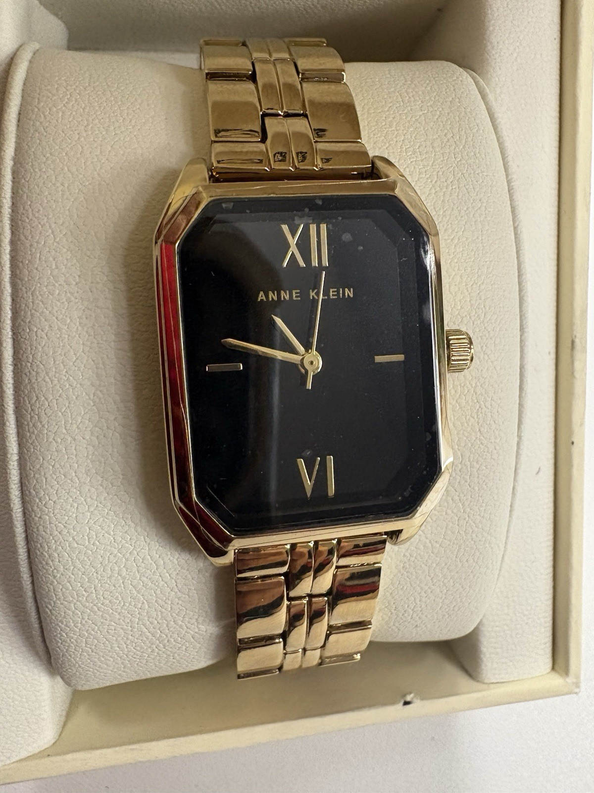 Anne Klein Womens Watch Gold Black Octagon Bezel WR 100 Feet New Battery