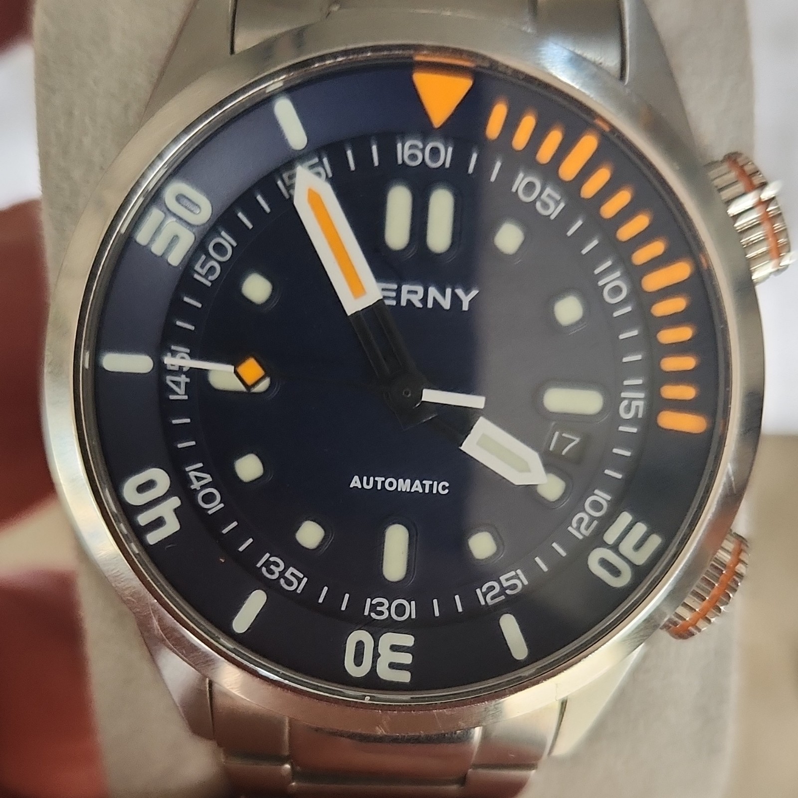 BERNY Unisex Automatic Diver 20 ATM Blue Dial Date Steel Bracelet Watch