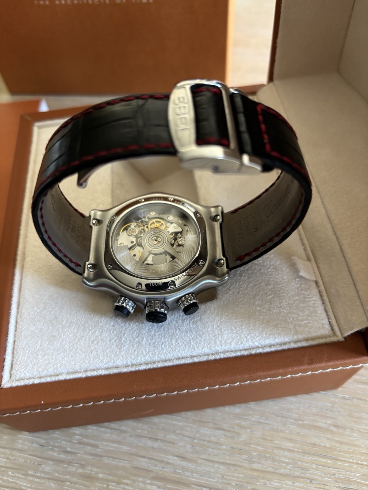 EBEL 1911 BTR 44mm Automatic Chronograph Black Dial Leather Strap Box Booklet