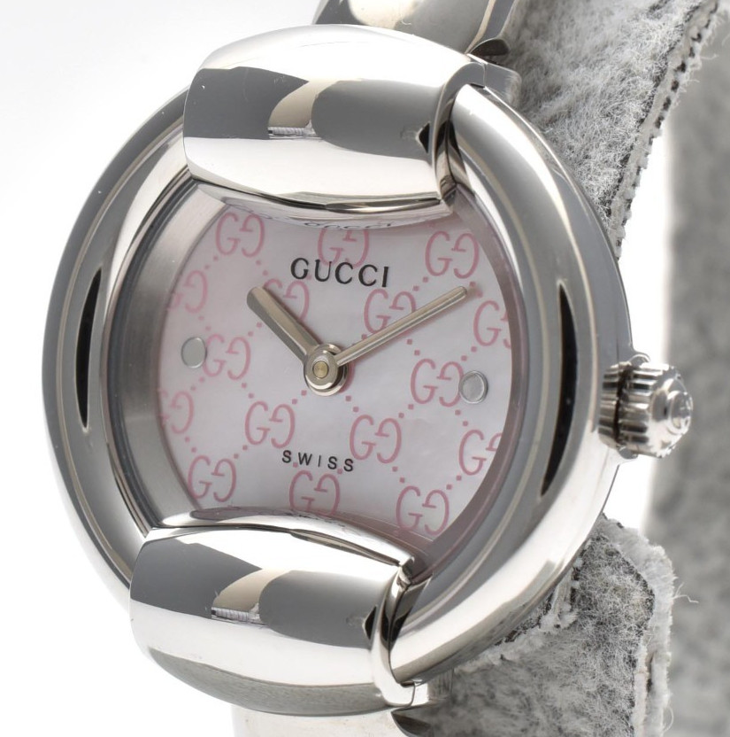 [Near Mint] Gucci 1400L Pink Shell GG Dial Quartz Ladies Watch From Japan