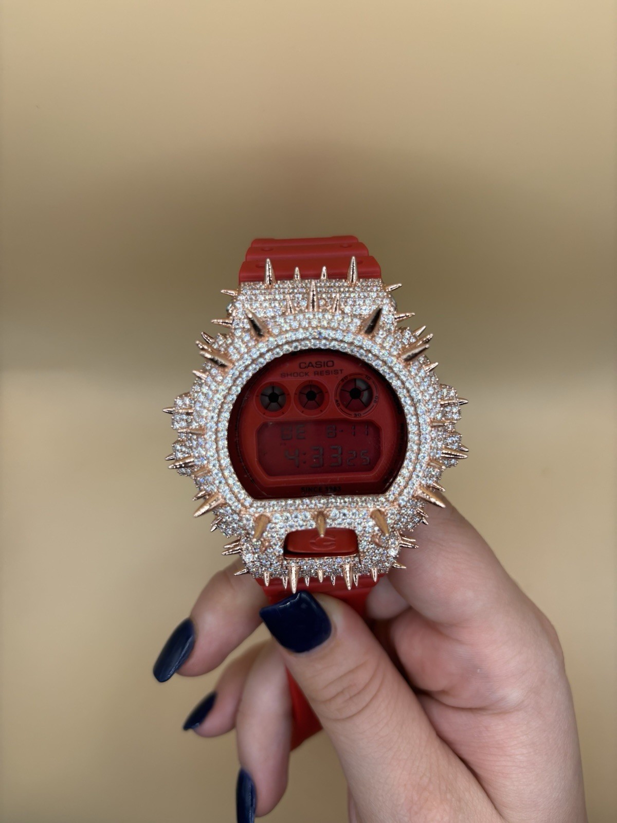 Casio G-SHOCK Red Digital Quartz Shock-Resistant 200m Gold Diamond Bezel