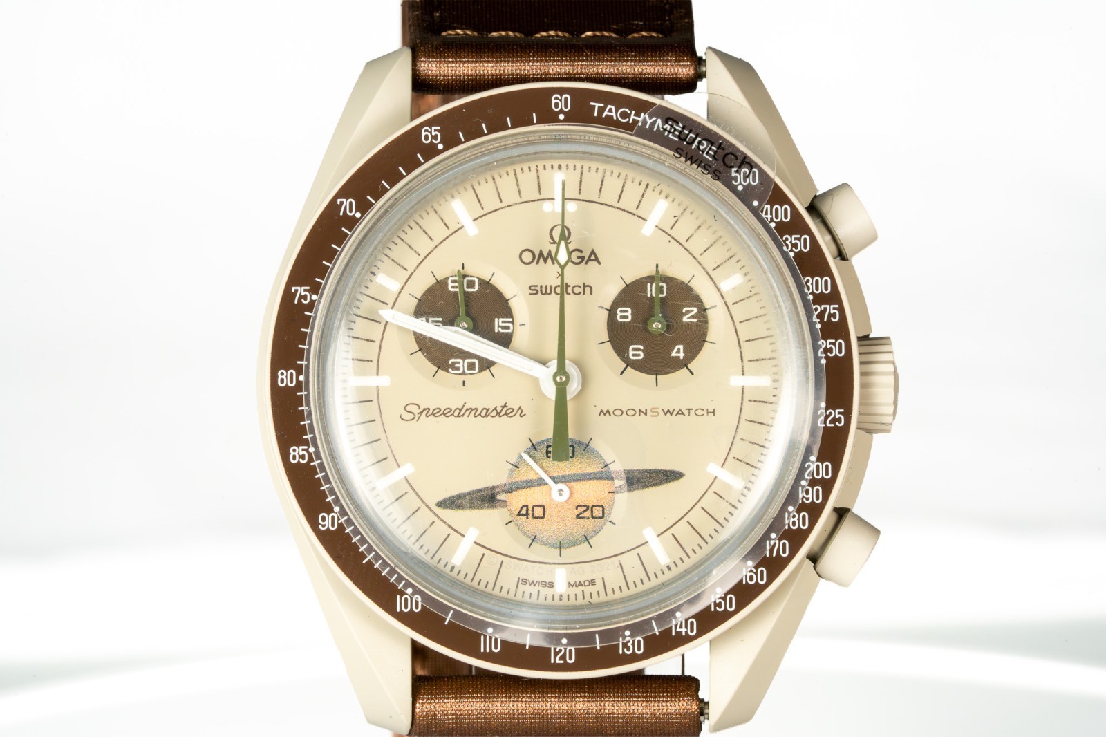 Swatch x Omega Bioceramic Moonswatch Mission To Saturn 42 mm Beige…