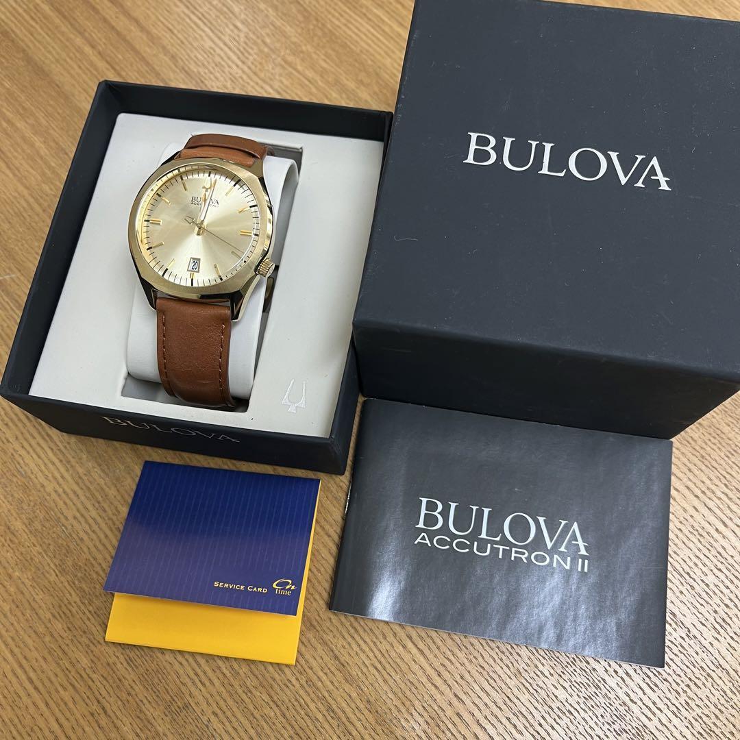 Men’s Wristwatch Bulova Accutron II 97B132 Quartz Brown Leather Belt with Box