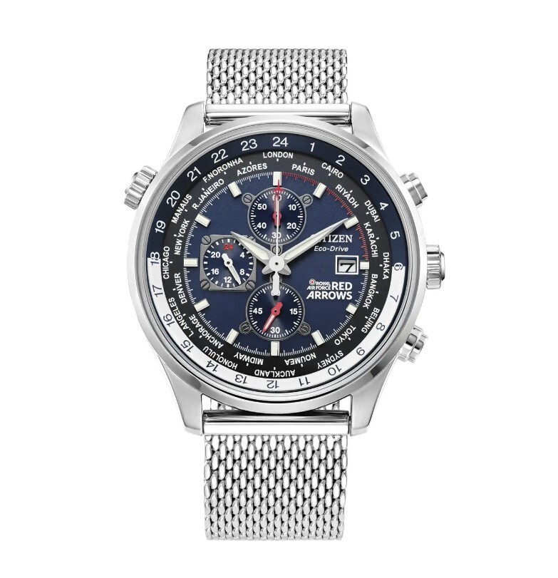 Citizen Eco-Drive Red Arrows Chronograph Blue Dial Men’s Watch Milanese Bracelet