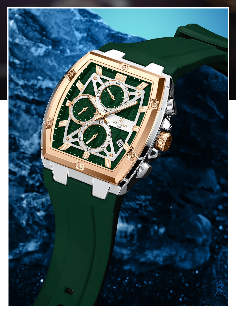 REWARD Men’s Tonneau Multifunction Chronograph Luminous Calendar Quartz Watch