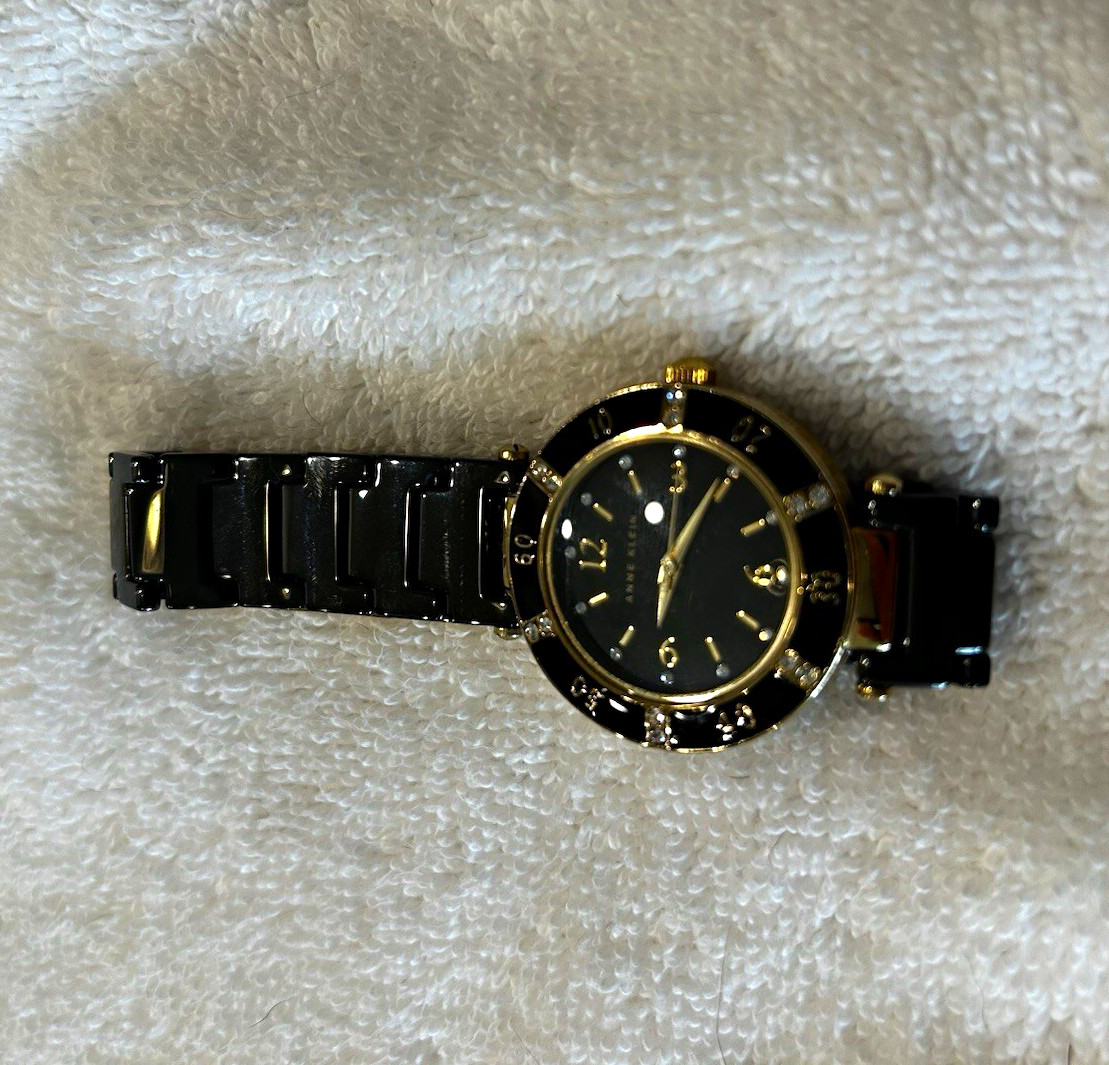 Women’s Anne Klein Dress Watch Dial Gold Case Black/Gold Metal Bracelet