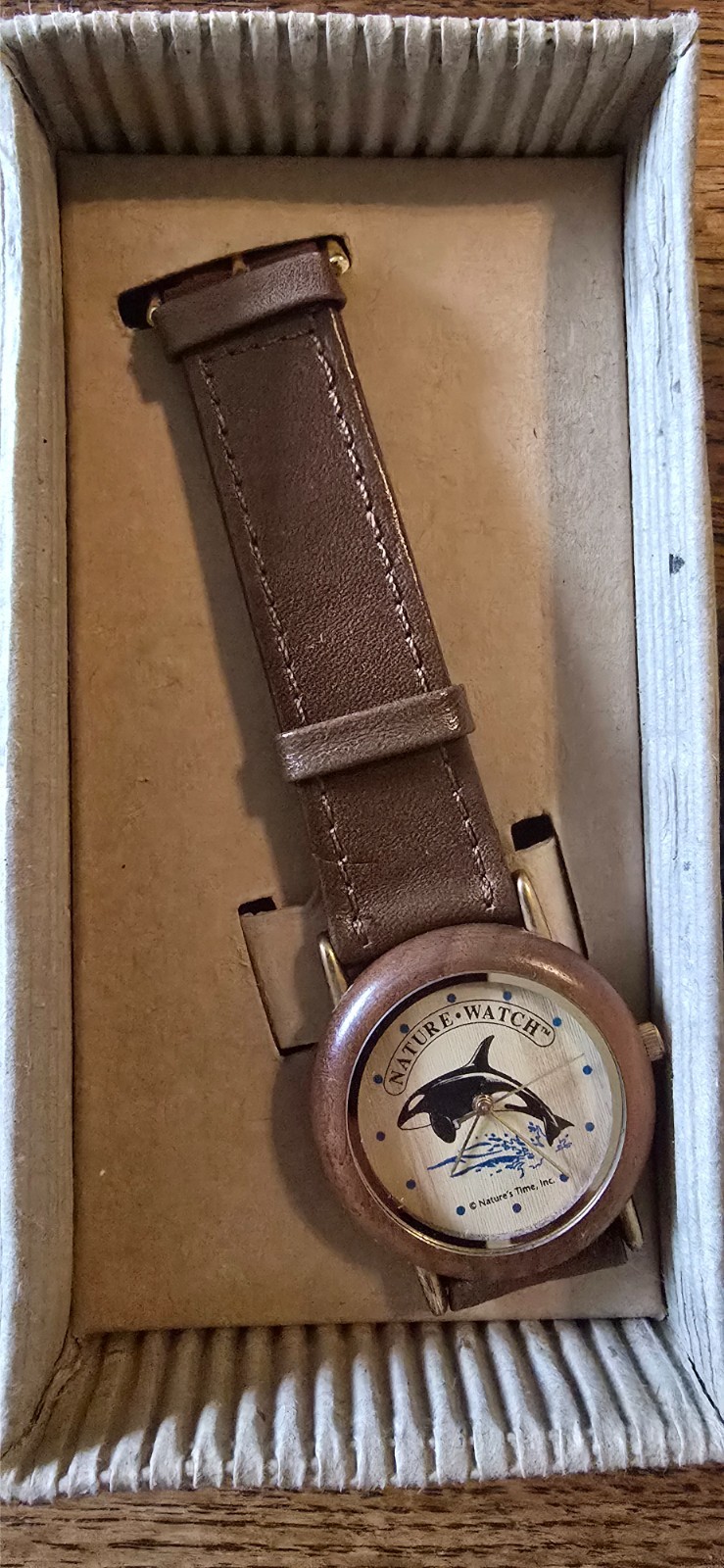 Vintage Nature’s Time, Inc. Whale watch with brown leather band