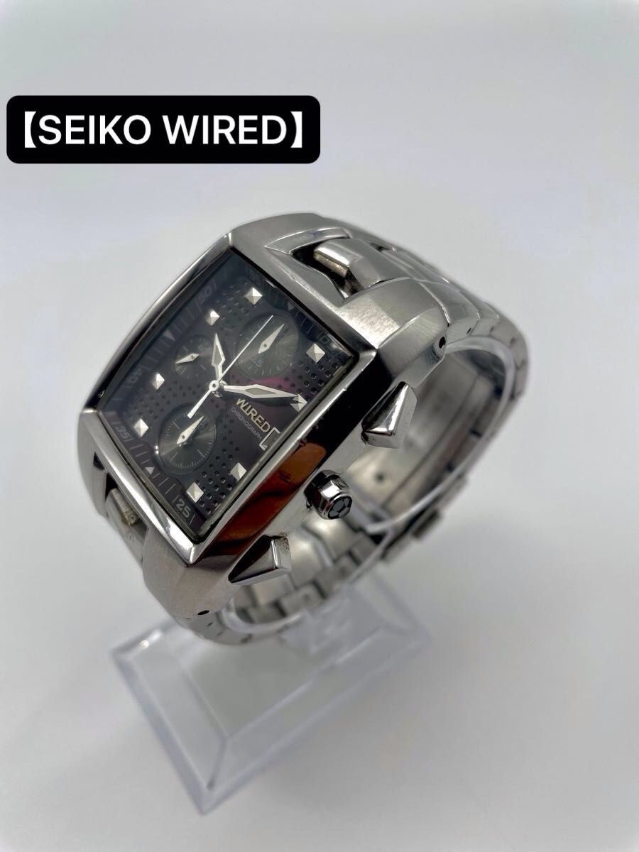 working SEIKO WIRED 7T92 0KF0 Chronograph Wristwatch Purple