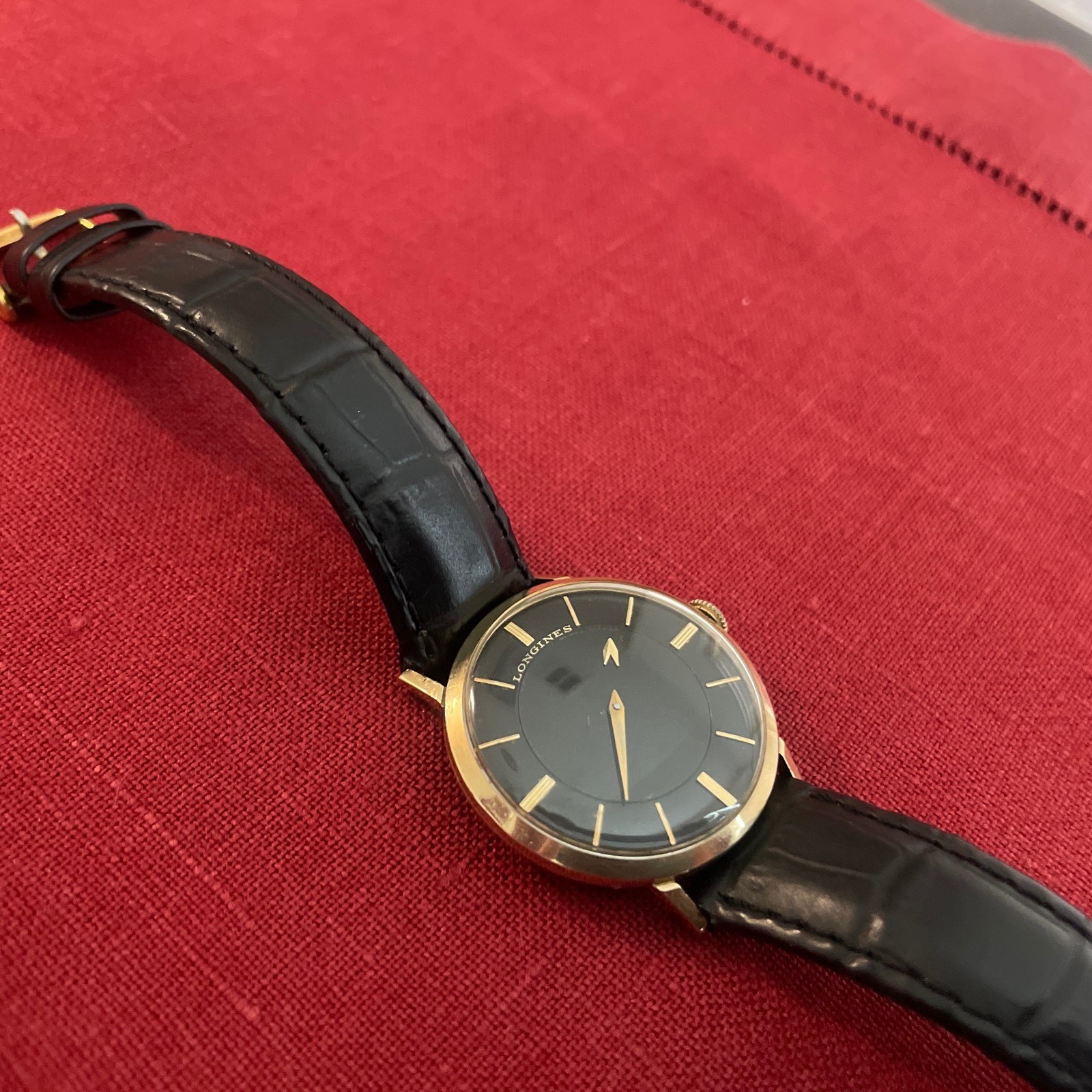 RARE Longines 1959 Mystery Dial/Black Dial 10K GF Mechanical Mens watch SERVICED