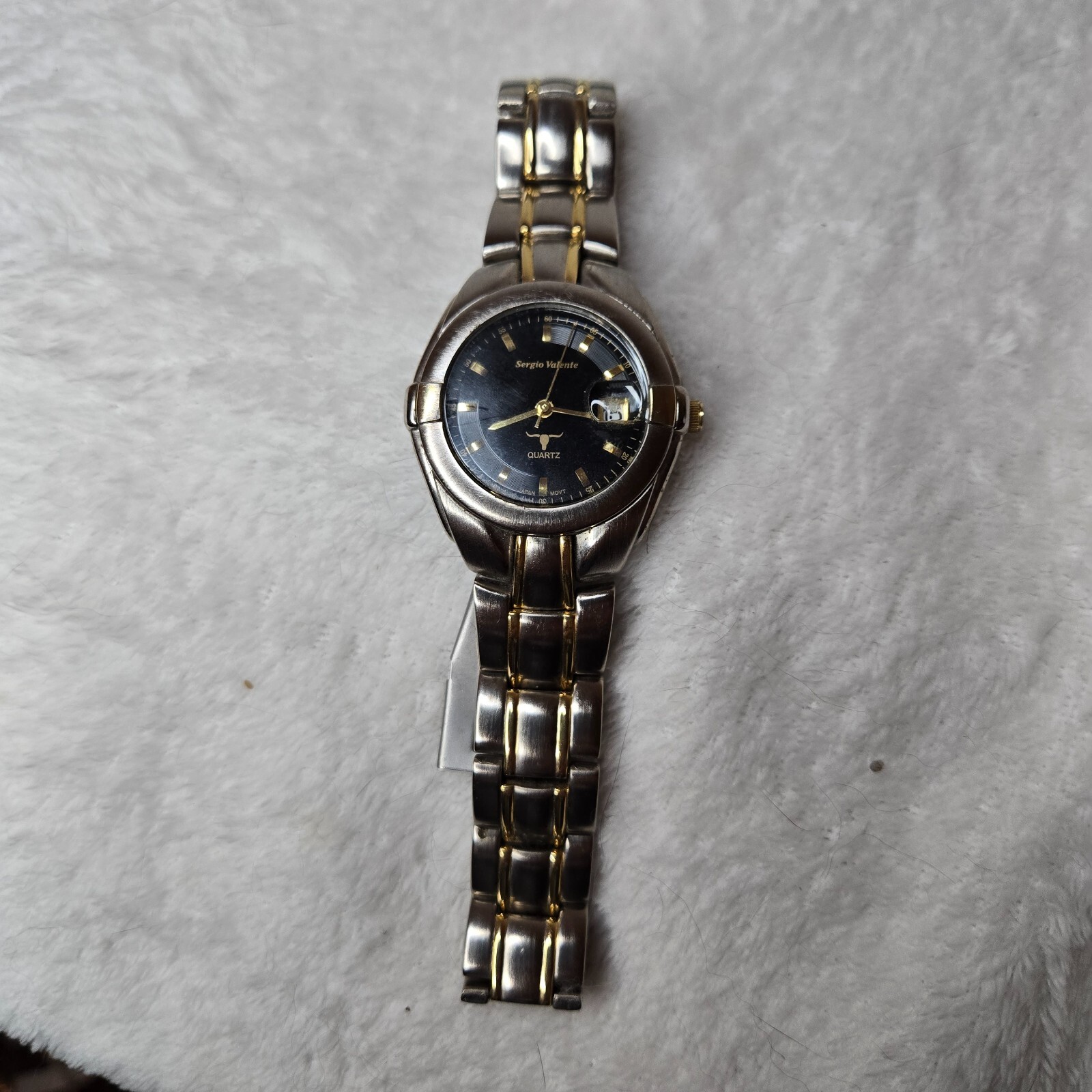 Sergio Valente Quartz Watch Men Dual Tone Black Fluted Bezel – Untested
