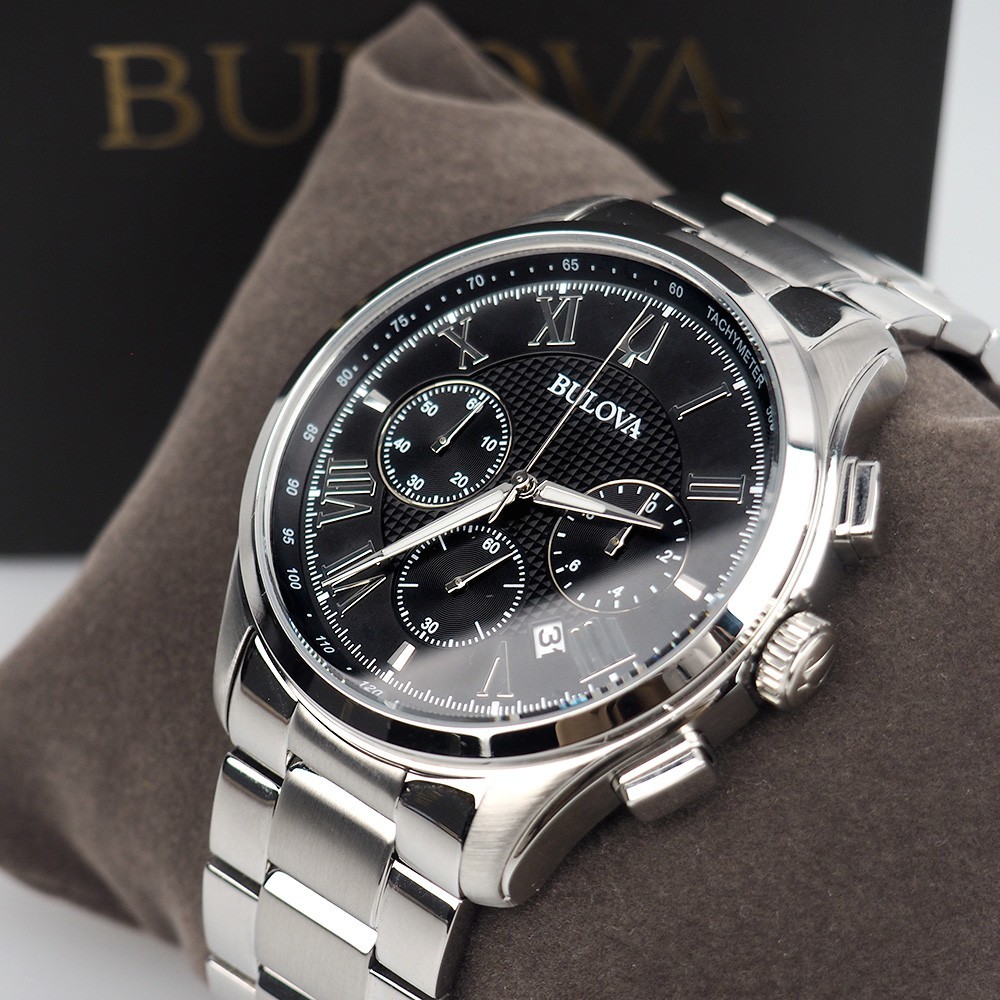 Bulova Wilton Classic Black Dial Stainless Steel Men’s Quartz Watch 96B288