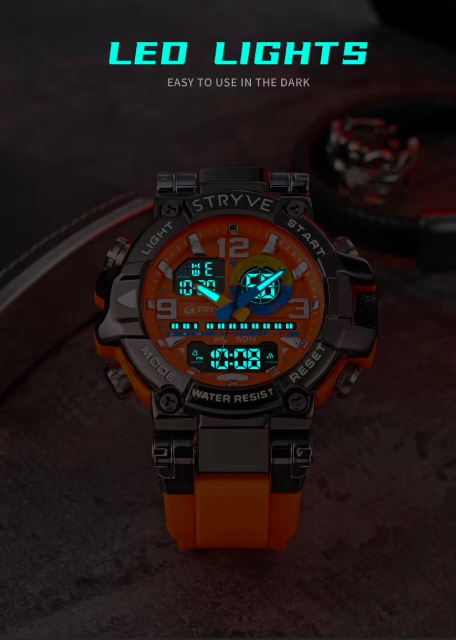 Men Oversize Waterproof Shock Resistant Digital Sport Dual Time WRIST WATCH 55mm
