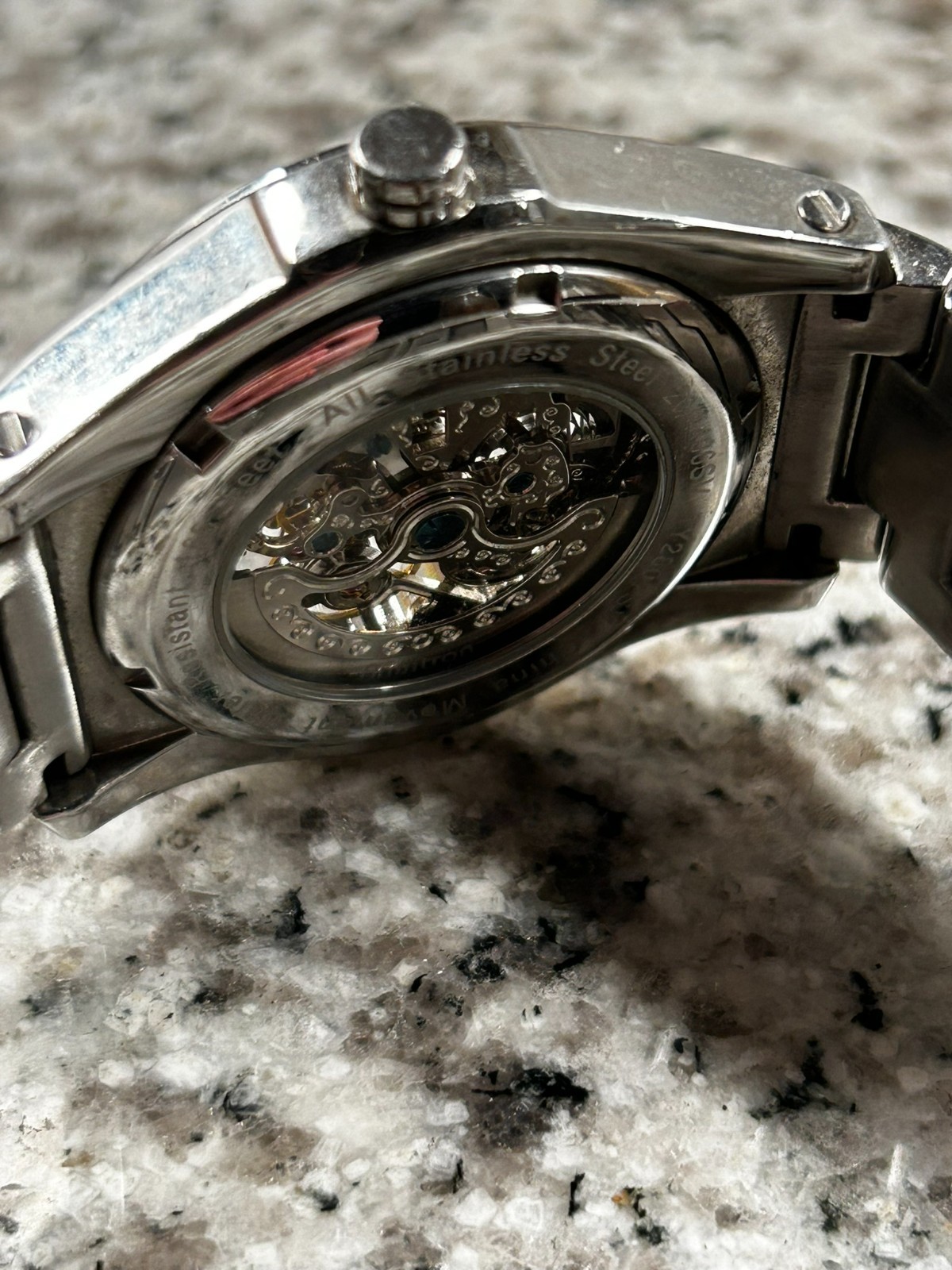 Armitron Automatic Skeleton Watch Stainless Steel Silver Black Dial 20 Jewels