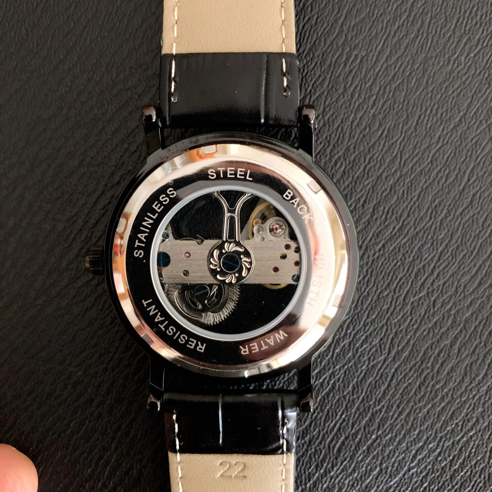Men’s Automatic Watch Skeleton Mechanical Leather Strap Waterproof Wristwatch