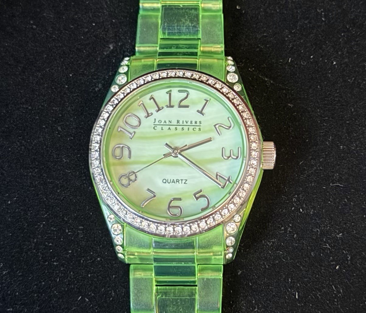 Joan Rivers Classics Neon Green Band & Green MOP Watch Face ~ Runs Well 7” Long