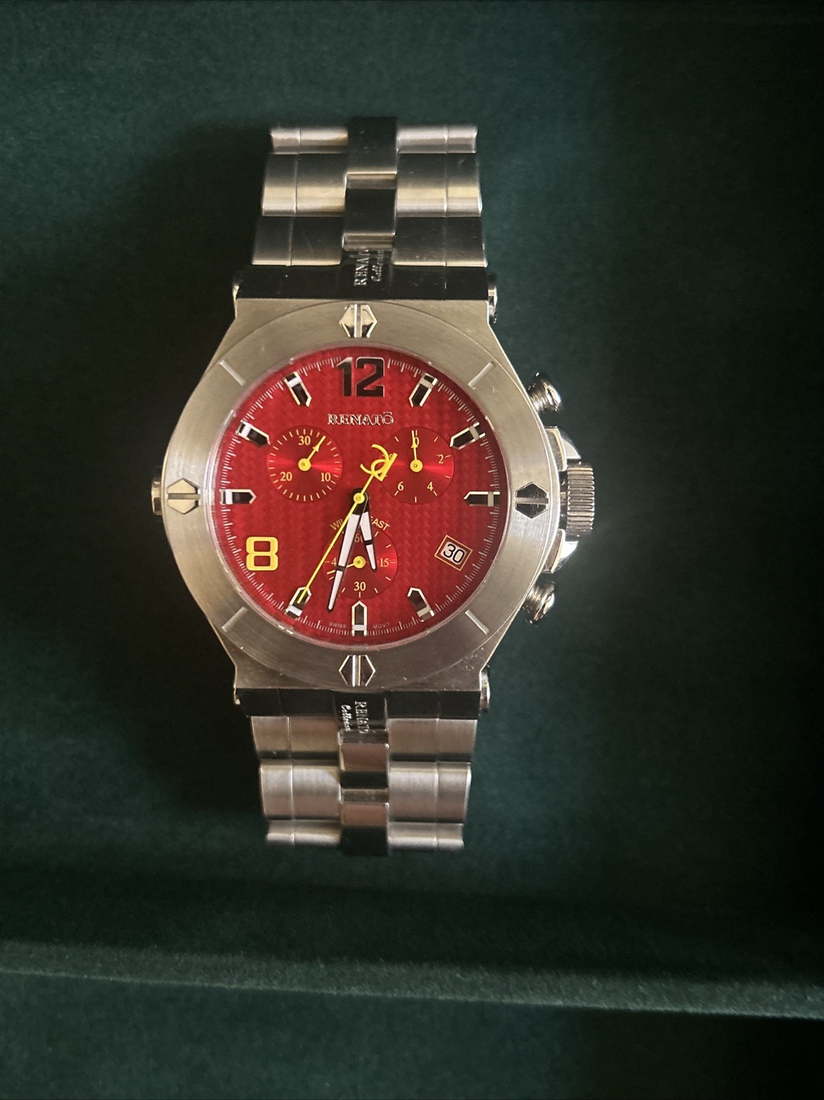 Renato Wilde Beast Chronograph Watch Red Carbon Fiber Dial Stainless Steel Swiss