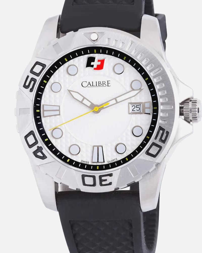 Calibre Men’s SC-4A1-04-001 Akron Luminous White Dial Black Rubber Date Watch
