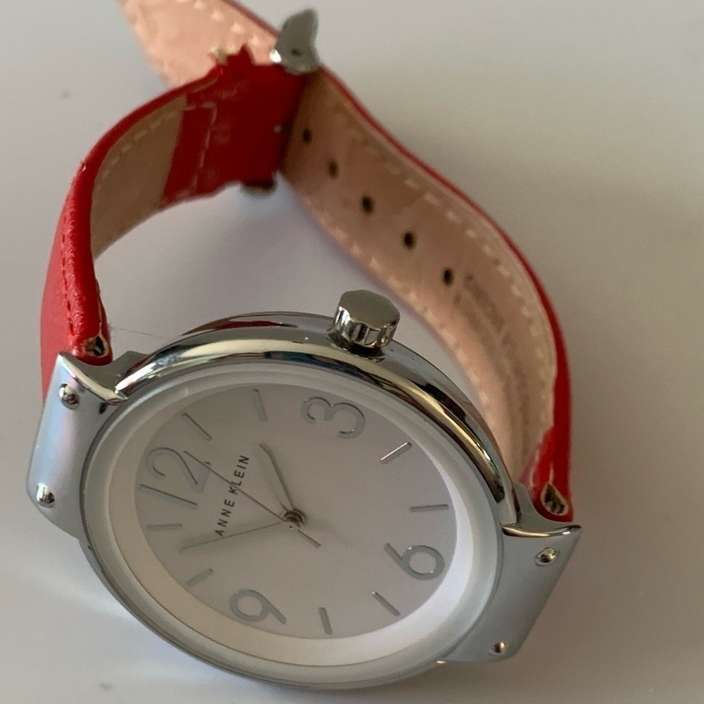 Anne Klein large face watch with red leather band