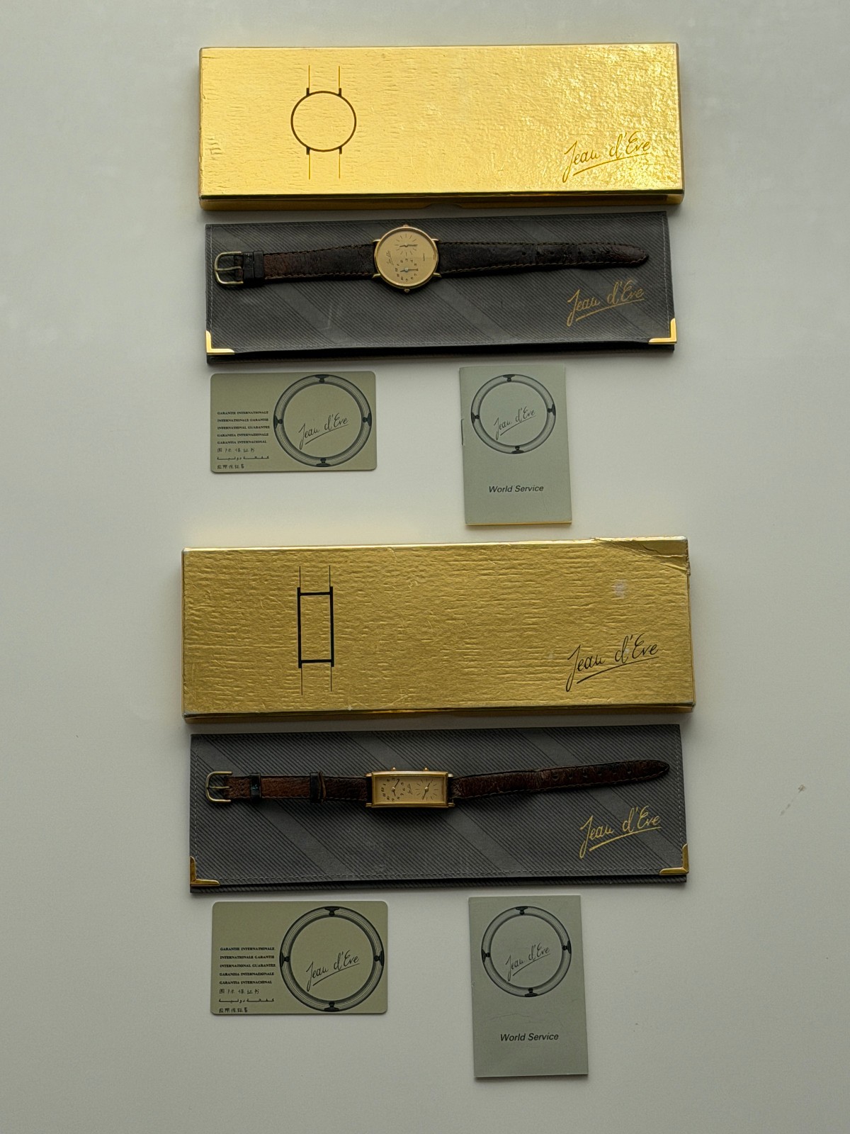 LOT of 2 Jean d’Eve Dual Time Watches Purchased in 1984 PRE-OWNED Gold Plated