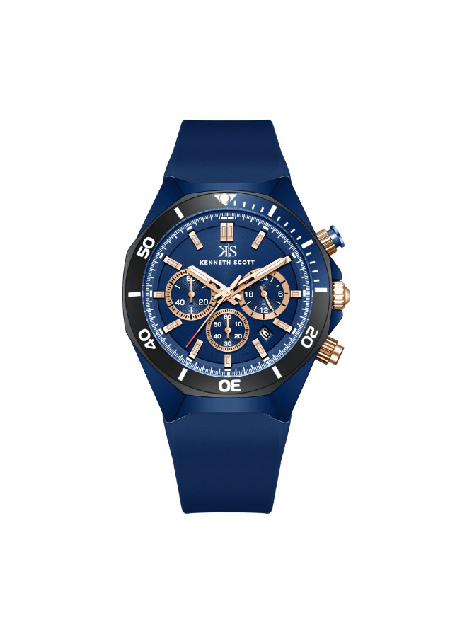 Kenneth Scott Men’s Chronograph Watch | Blue Dial, Blue Band, 43mm, 30 m (3 ATM)