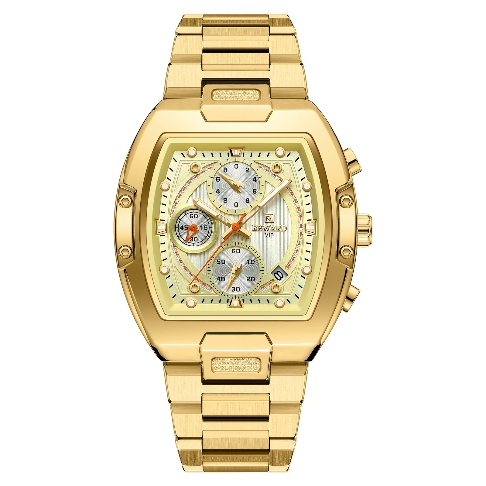 REWARD Men’s Tonneau Multifunction Chronograph Calendar Luminous Quartz Watch