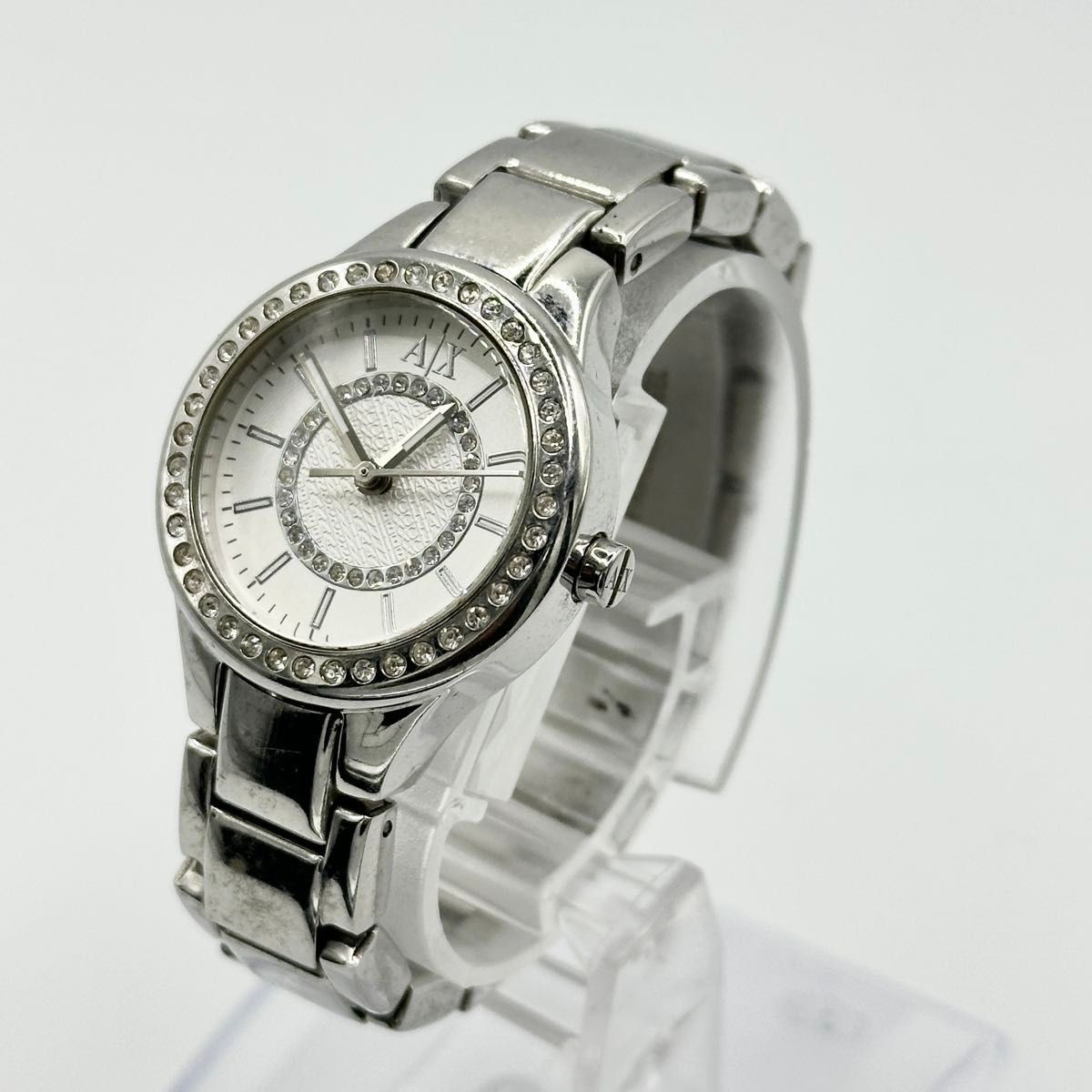 Armani Exchange Rhinestone Bezel Wristwatch Ladies Quartz Working New Armani