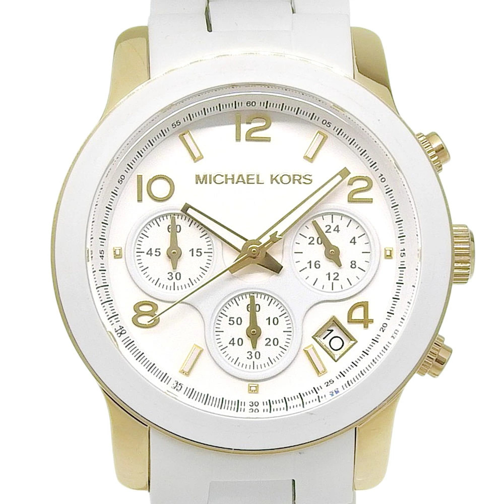 Michael Kors Watch MK5145 Gold Plated x Rubber Quartz Chronograph White Dial Lad