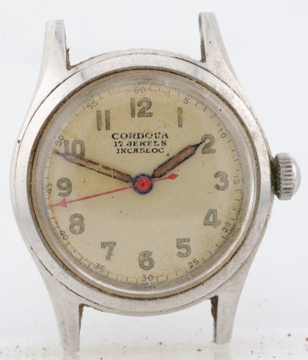 CORDOVA MILITARY SWISS 17j 106D, AS 1187 WATCH, 29mm 14mm LUG, FOR REPAIR (LW)