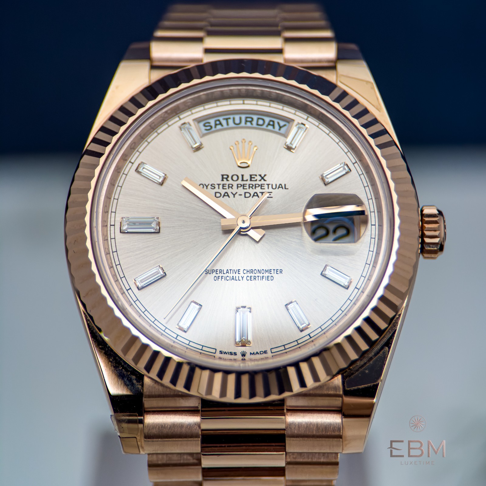 2022 MINT Rolex Day-Date 40mm 228238 Sunburst Dial with Factory Diamond Baguette