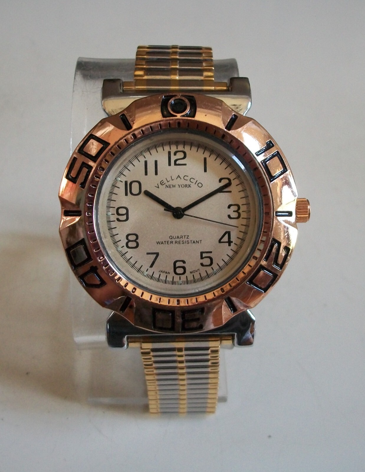 Men’s rose gold, silver & gold finish number dial stretch band fashion Watch